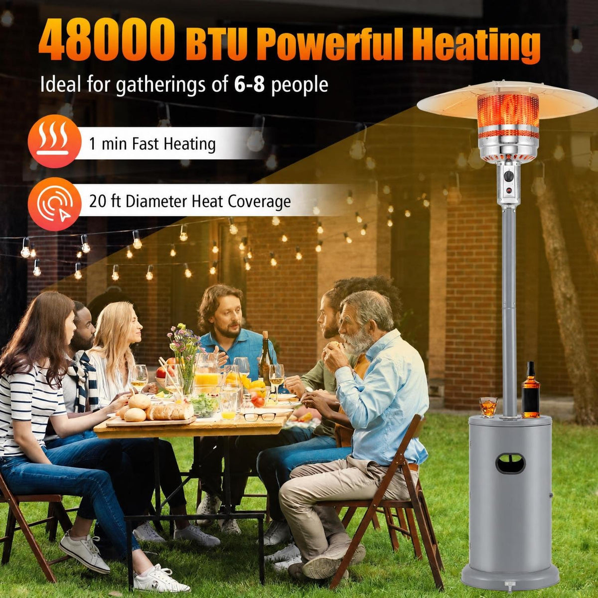50000 BTU Propane Patio Heater with Round Table Design-Gray view 5