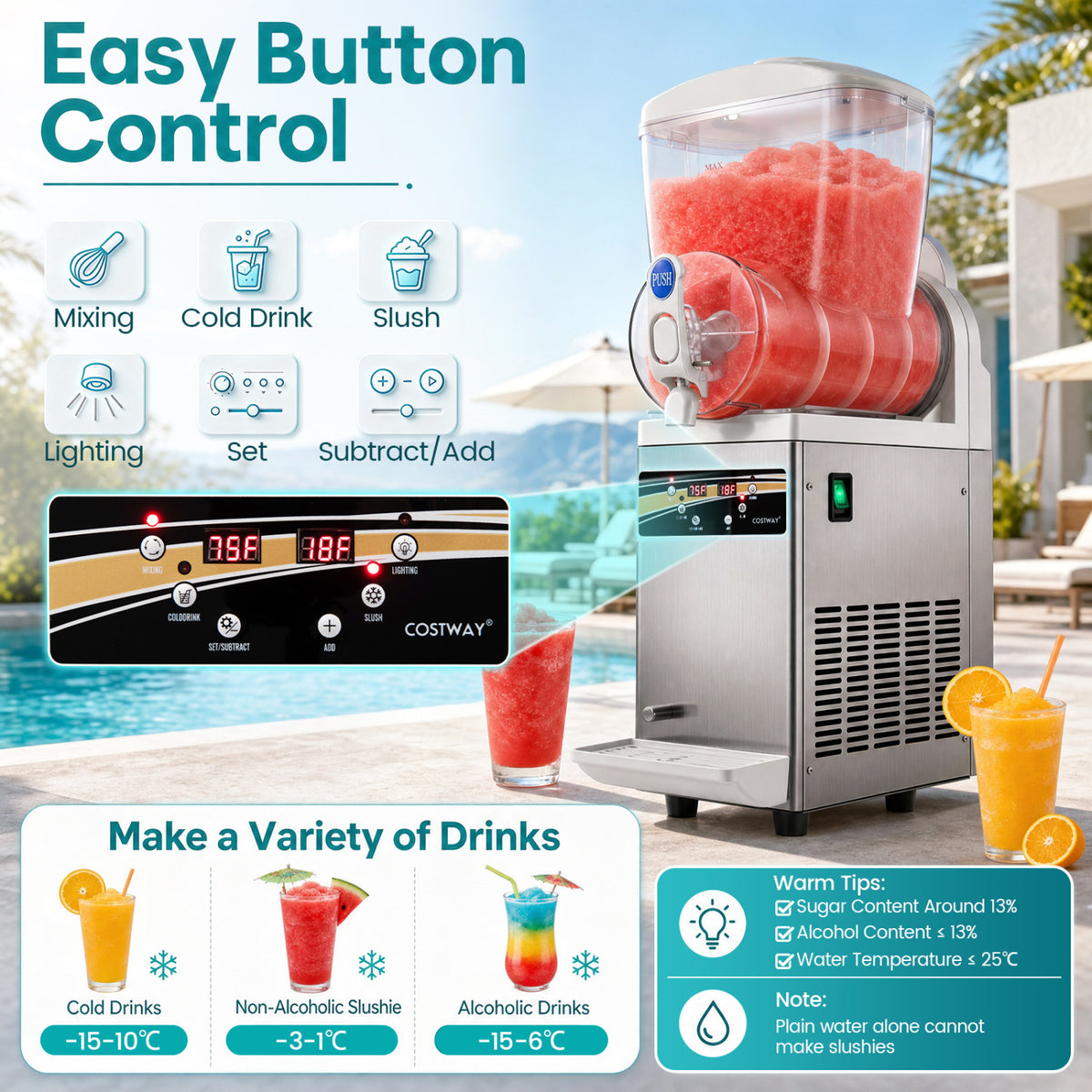 507 oz Commercial Slushy Machine Single Tank No Ice Needed-Silver view 8