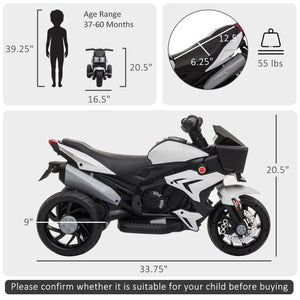 Aosom Kids Electric Pedal Motorcycle Ride-On Toy 6V Battery Powered w/ Music Horn Headlights Motorbike for Girls Boy