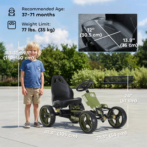 Aosom Pedal Go Kart with Adjustable Seat, EVA Tyres, Safety Handbrake, for Ages 3-6 Years Old, Green