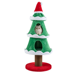 51 inches Christmas Cat Tree with 2 Cozy Condos and Scratching Post for Pets-Green