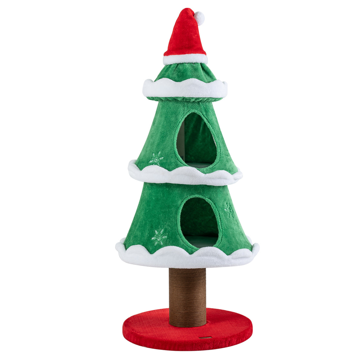 51 inches Christmas Cat Tree with 2 Cozy Condos and Scratching Post for Pets-Green view 4