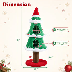 51 inches Christmas Cat Tree with 2 Cozy Condos and Scratching Post for Pets-Green view 5
