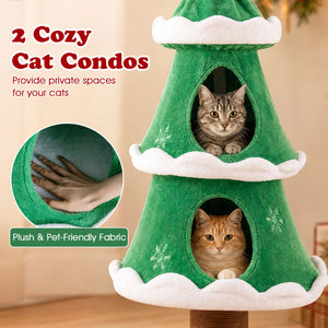 51 inches Christmas Cat Tree with 2 Cozy Condos and Scratching Post for Pets-Green view 7