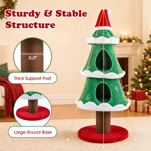 51 inches Christmas Cat Tree with 2 Cozy Condos and Scratching Post for Pets-Green view 9