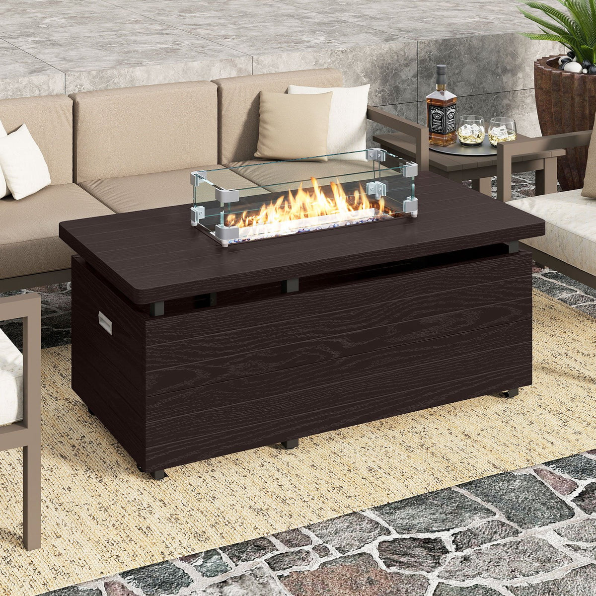 51 Inch Propane Fire Pit Table with Removable Lid-Brown view 2