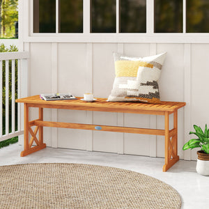 51 Inches Outdoor Acacia Wood Bench with Slatted Seat and 800 lbs Weight Capacity-2 Pieces view 2
