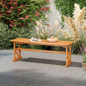51 Inches Outdoor Acacia Wood Bench with Slatted Seat and 800 lbs Weight Capacity-2 Pieces view 3