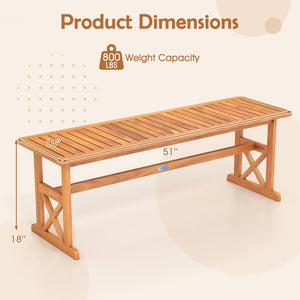 51 Inches Outdoor Acacia Wood Bench with Slatted Seat and 800 lbs Weight Capacity-2 Pieces view 4