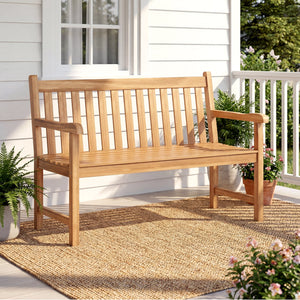 51/62inch Teak Outdoor Porch Bench 3-Seat Solid Wood Garden Patio Bench with Armrests-51 inch view 2