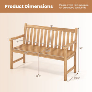 51/62inch Teak Outdoor Porch Bench 3-Seat Solid Wood Garden Patio Bench with Armrests-51 inch view 4