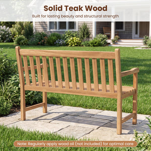 51/62inch Teak Outdoor Porch Bench 3-Seat Solid Wood Garden Patio Bench with Armrests-51 inch view 6