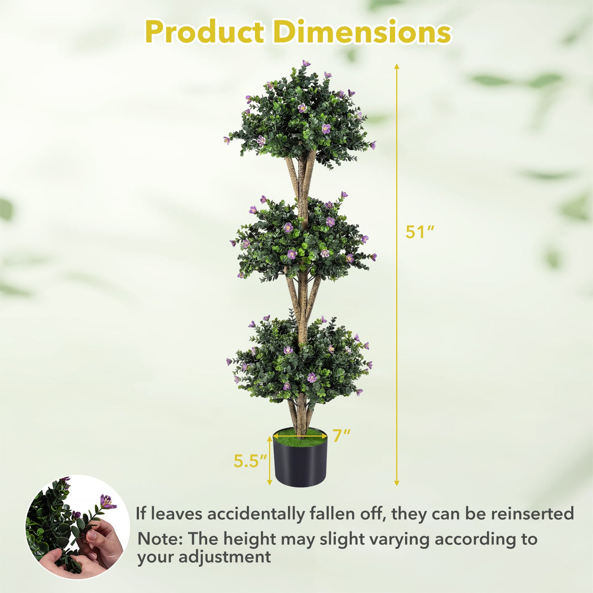 51 inches Artificial Triple Ball Boxwood Topiary Tree with 59 Blossoms-Purple view 4