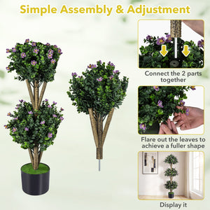 51 inches Artificial Triple Ball Boxwood Topiary Tree with 59 Blossoms-Purple view 6