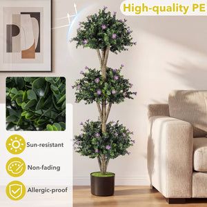 51 inches Artificial Triple Ball Boxwood Topiary Tree with 59 Blossoms-Purple view 7
