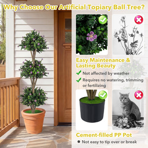 51 inches Artificial Triple Ball Boxwood Topiary Tree with 59 Blossoms-Purple view 8