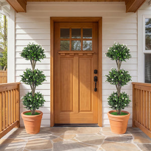 51 inches Artificial Triple Ball Boxwood Topiary Tree with 59 Blossoms-White view 3