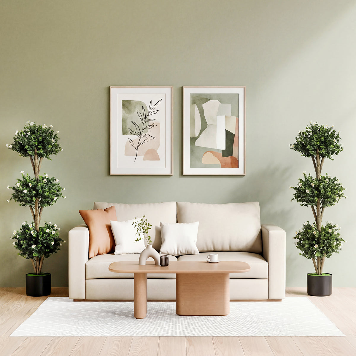 51 inches Artificial Triple Ball Boxwood Topiary Tree with 59 Blossoms-White view 5