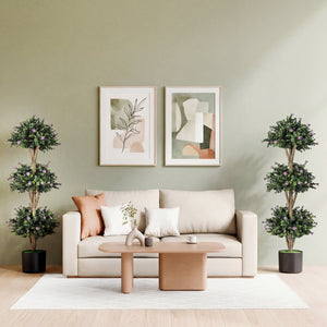 51 inches Artificial Triple Ball Boxwood Topiary Tree with 59 Blossoms Set of 2-Purple view 3