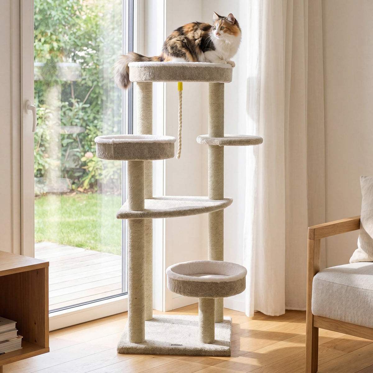 51 inchesCarpeted Cat Tree with Comfy Plush Perches for Indoor Cats-Beige view 2