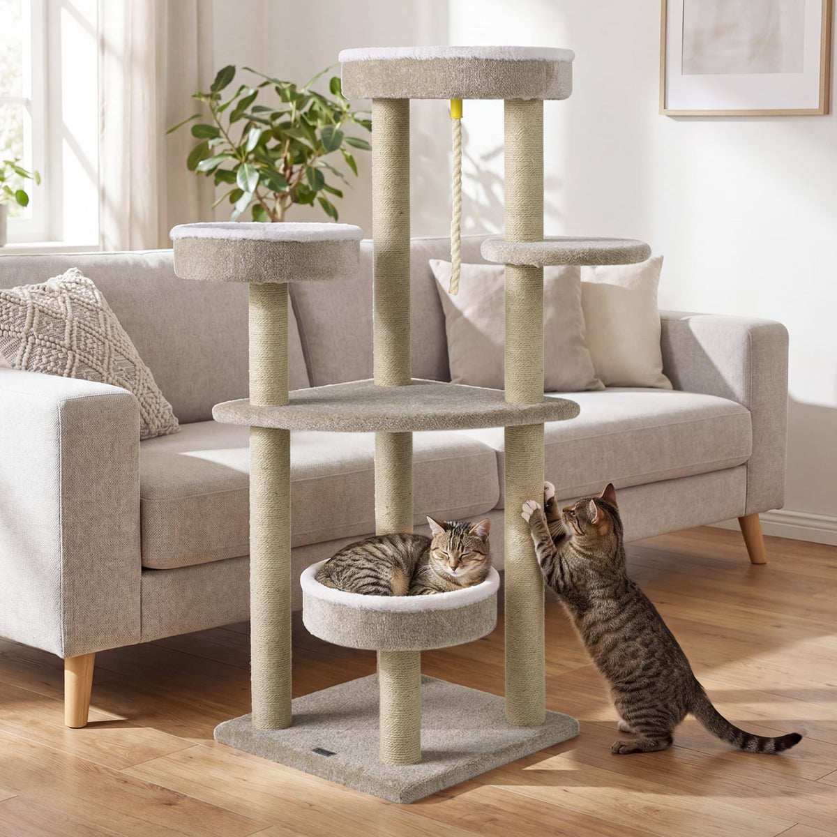 51 inchesCarpeted Cat Tree with Comfy Plush Perches for Indoor Cats-Beige view 3
