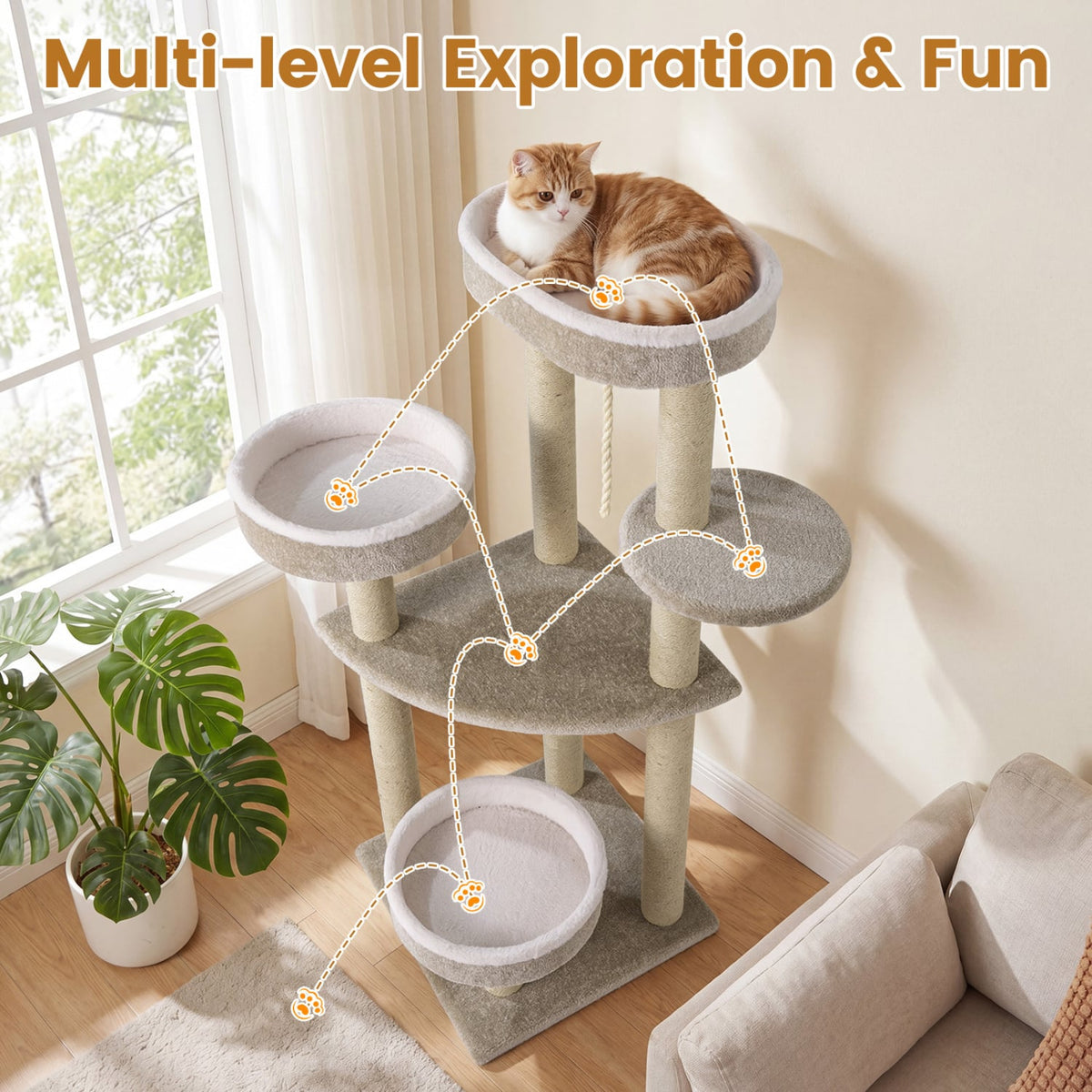 51 inchesCarpeted Cat Tree with Comfy Plush Perches for Indoor Cats-Beige view 6