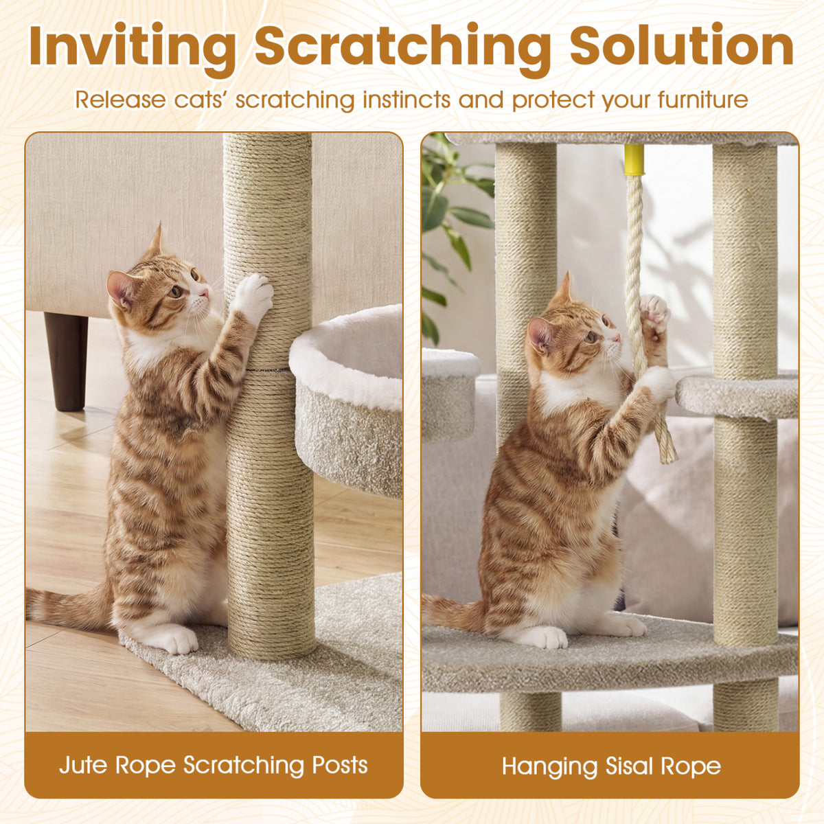 51 inchesCarpeted Cat Tree with Comfy Plush Perches for Indoor Cats-Beige view 8