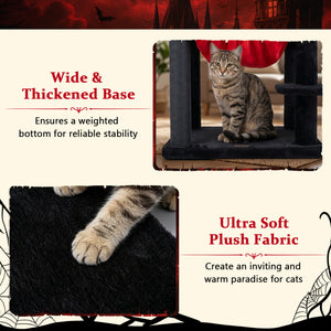 51” Gothic Multi-level Cat Tree with Spider Hanging Toy for Black Halloween-Red view 8