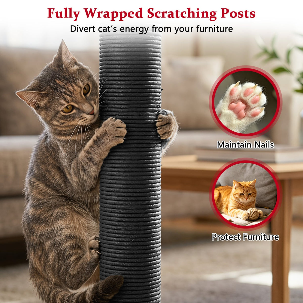 51” Gothic Multi-level Cat Tree with Spider Hanging Toy for Black Halloween-Red view 9