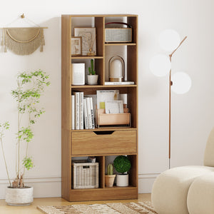 51inch Tall Freestanding Bookcase with Drawer 7-Cube Storage Organizer-Natural view 2