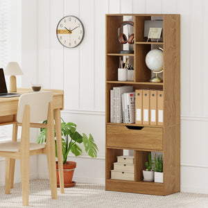 51inch Tall Freestanding Bookcase with Drawer 7-Cube Storage Organizer-Natural view 3