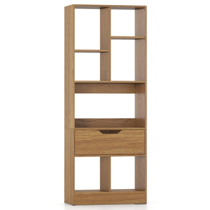 51inch Tall Freestanding Bookcase with Drawer 7-Cube Storage Organizer-Natural view 4