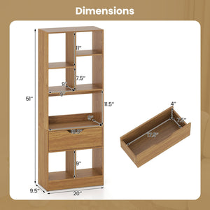 51inch Tall Freestanding Bookcase with Drawer 7-Cube Storage Organizer-Natural view 5