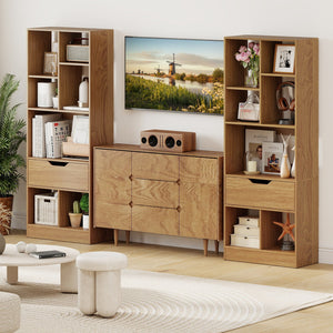 51inch Tall Freestanding Bookcase with Drawer 7-Cube Storage Organizer-Natural view 7