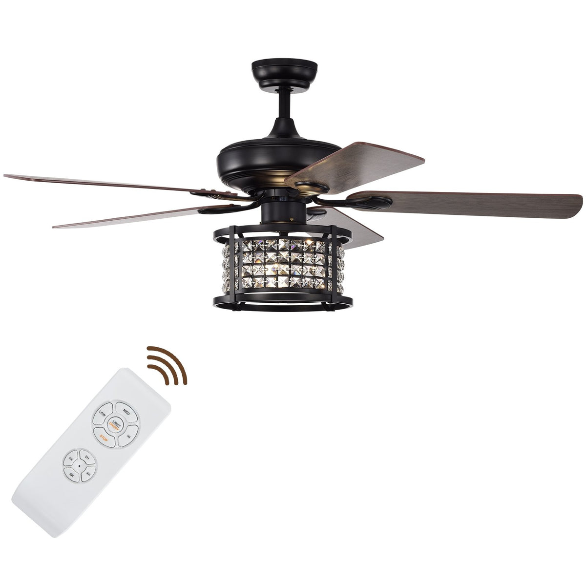 52 Inch 3-Speed Crystal Ceiling Fan Light with Remote Control-Black view 4