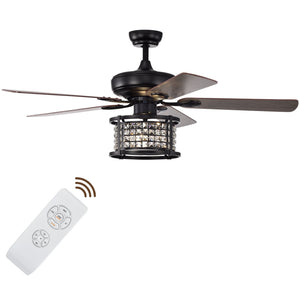 52 Inch 3-Speed Crystal Ceiling Fan Light with Remote Control-Black view 4