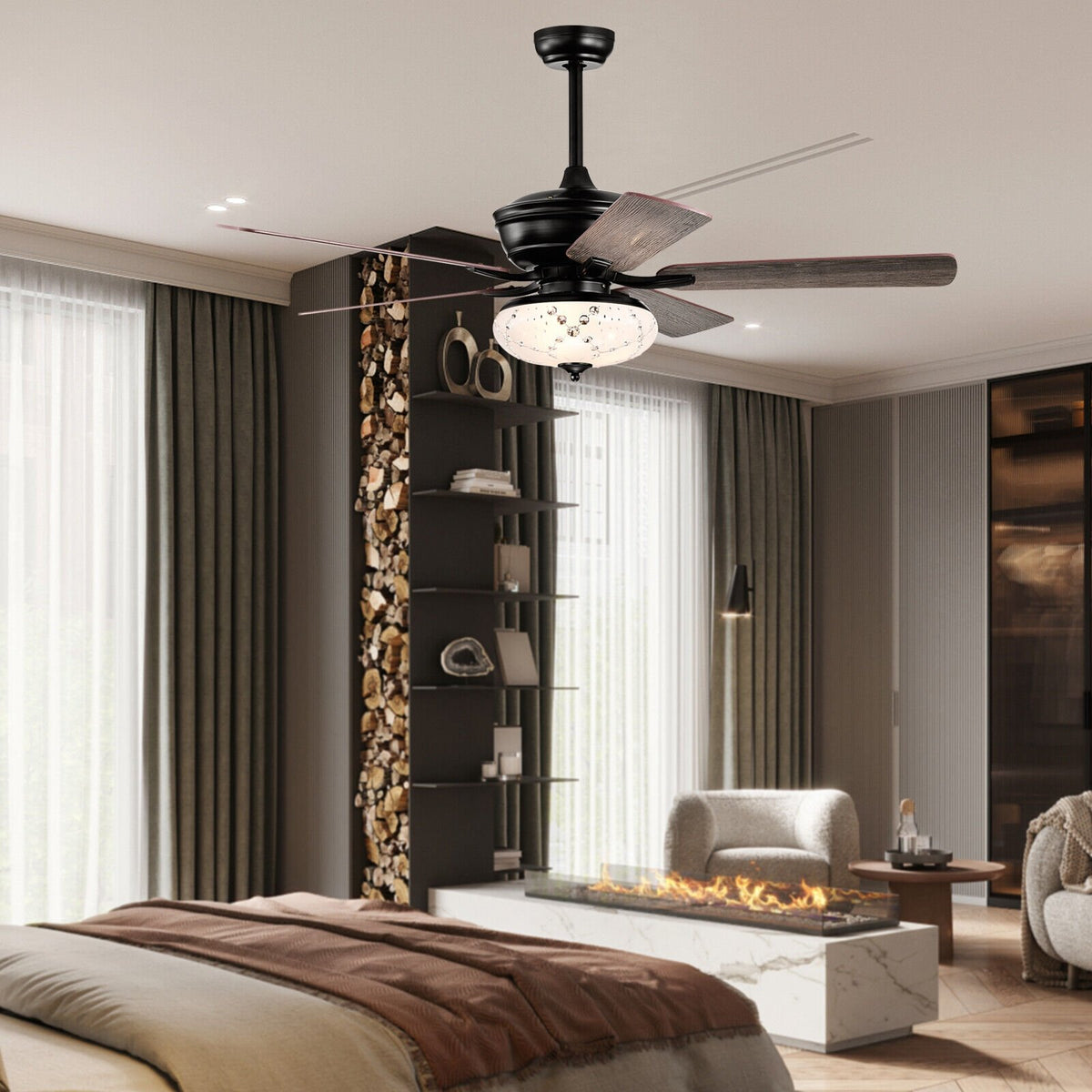 52 Inch Ceiling Fan with 3 Wind Speeds and 5 Reversible Blades-Gray view 6