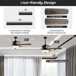 52 Inch Ceiling Fan with 3 Wind Speeds and 5 Reversible Blades-Gray view 9