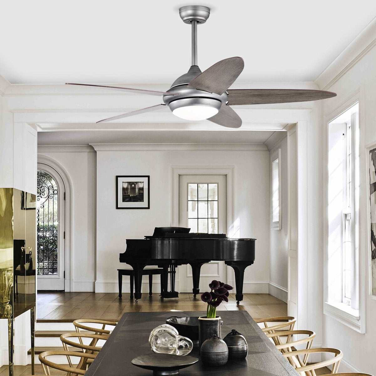 52 Inch Ceiling Fan with Lights and 3 Lighting Colors-Silver Gray view 2