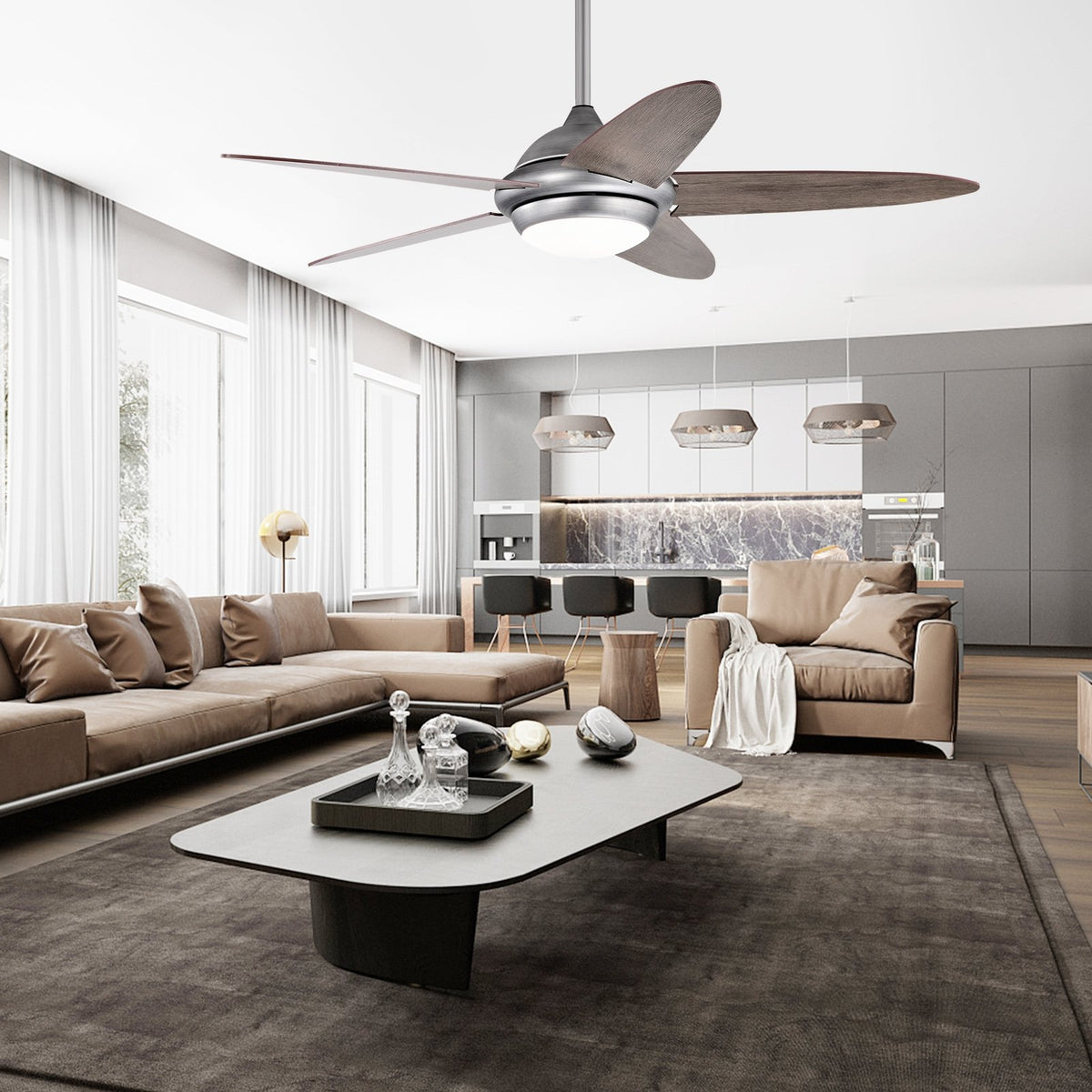 52 Inch Ceiling Fan with Lights and 3 Lighting Colors-Silver Gray view 6