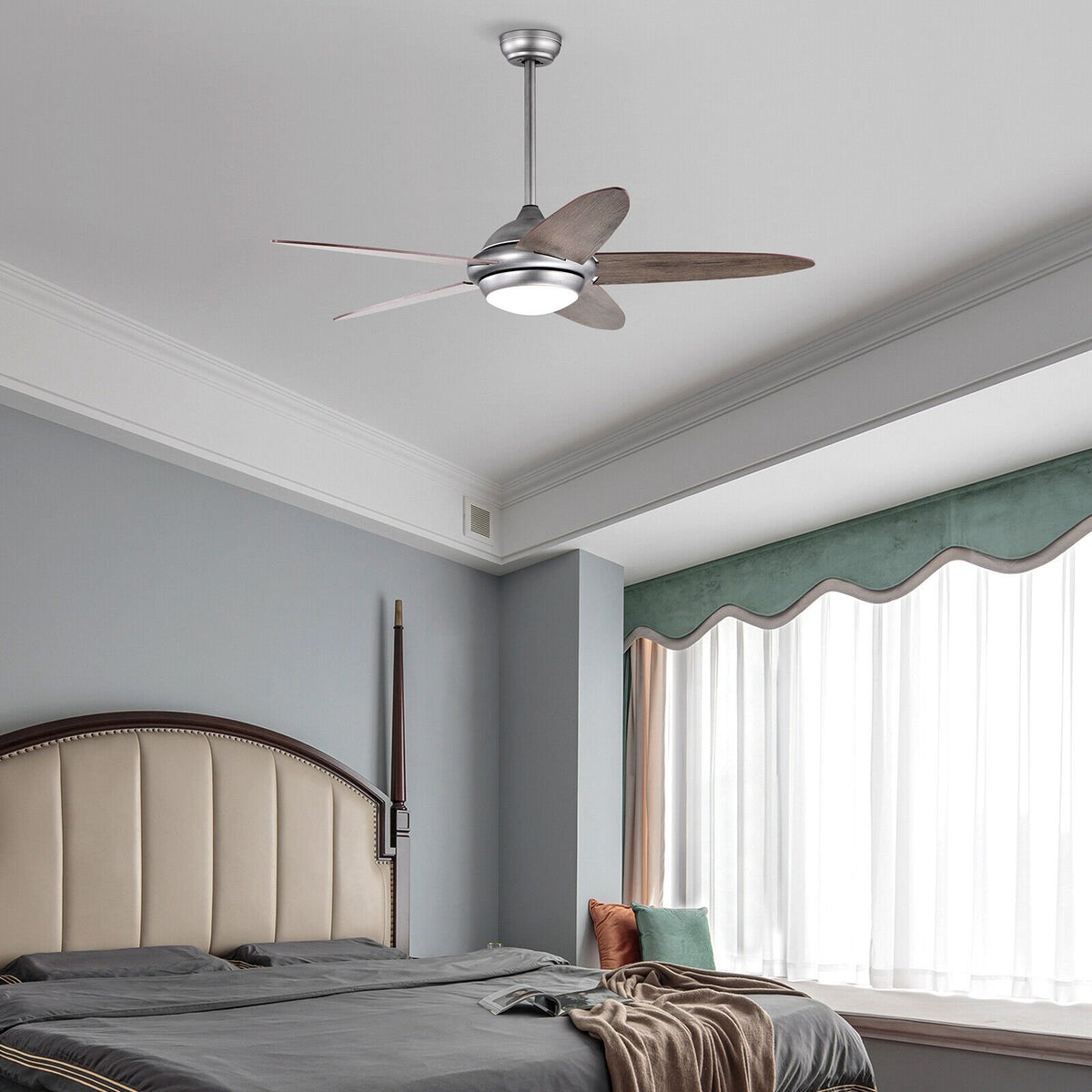 52 Inch Ceiling Fan with Lights and 3 Lighting Colors-Silver Gray view 7