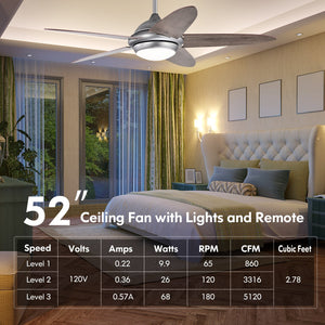 52 Inch Ceiling Fan with Lights and 3 Lighting Colors-Silver Gray view 9