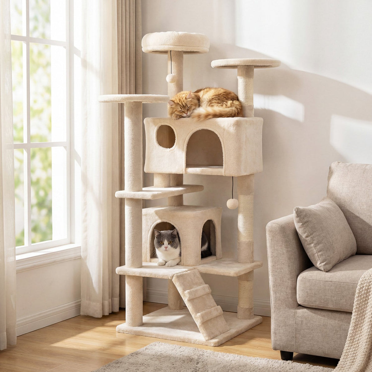 52 Inch Tall Cat Tree Tower for Indoor Cats-Beige view 2