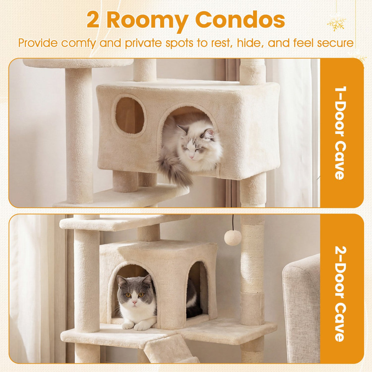 52 Inch Tall Cat Tree Tower for Indoor Cats-Beige view 7