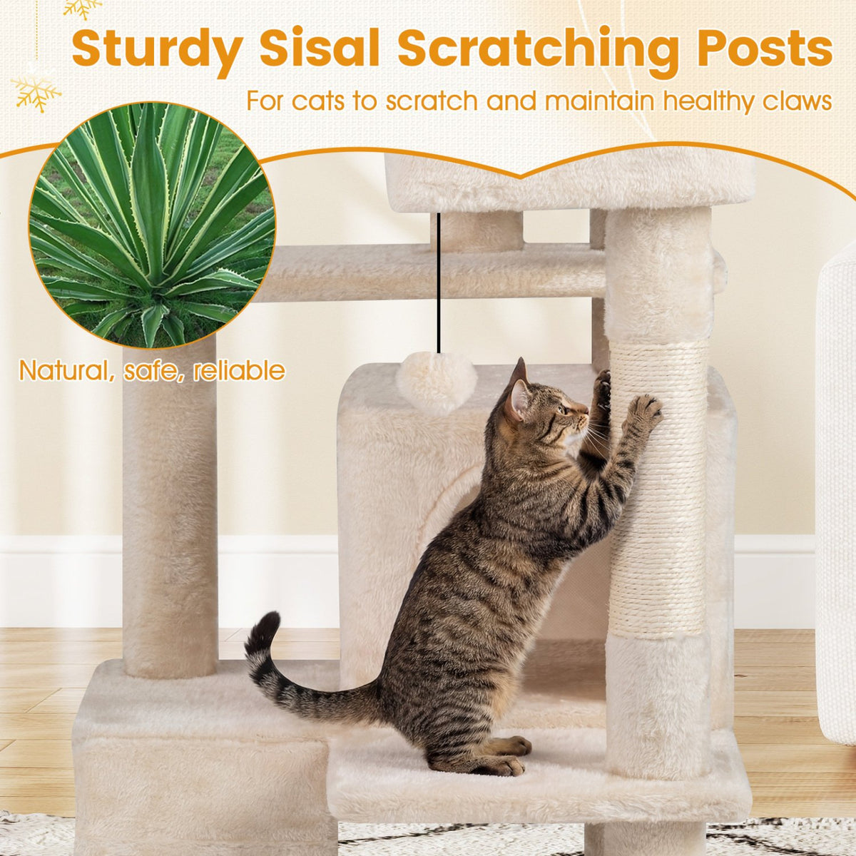 52 Inch Tall Cat Tree Tower for Indoor Cats-Beige view 8
