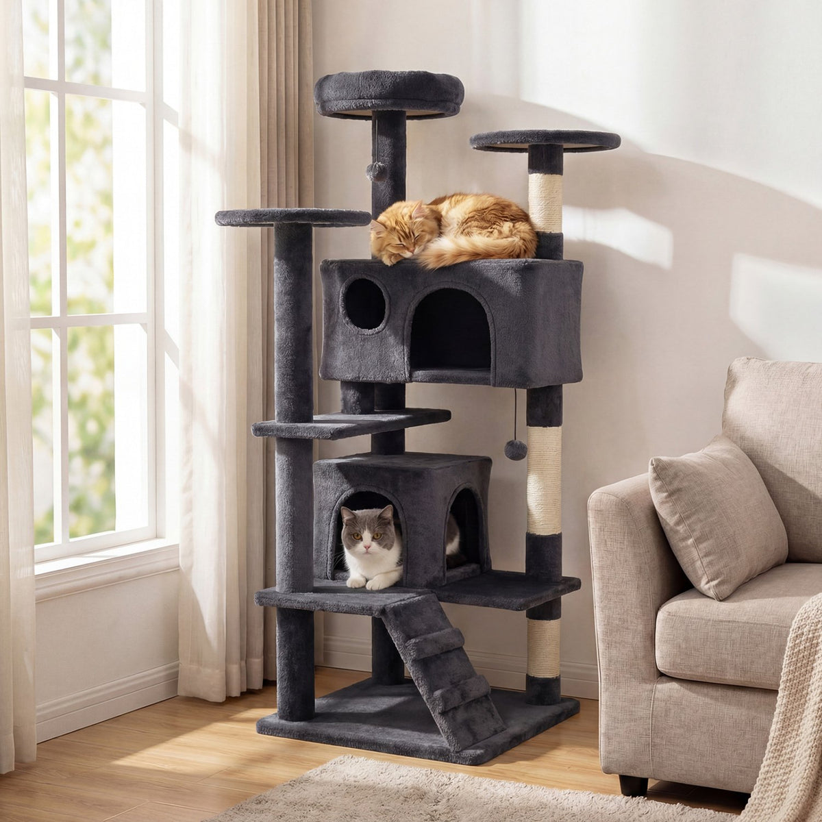 52 Inch Tall Cat Tree Tower for Indoor Cats-Dark Gray view 2
