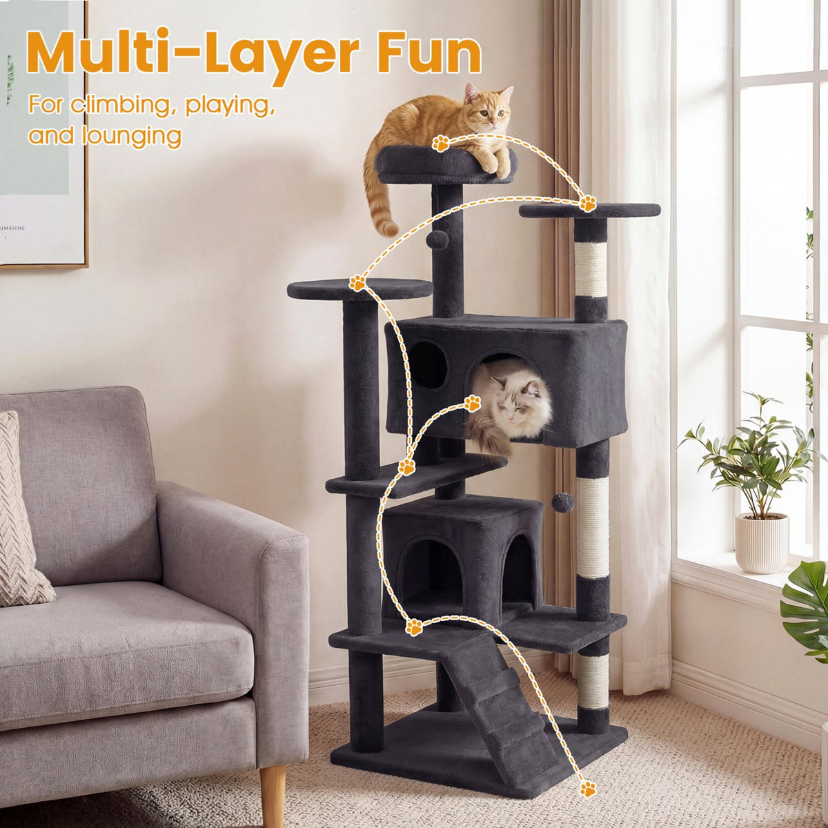 52 Inch Tall Cat Tree Tower for Indoor Cats-Dark Gray view 5