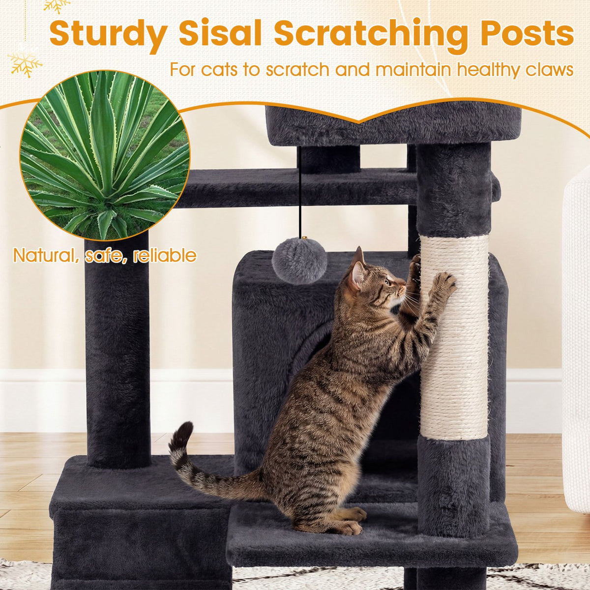 52 Inch Tall Cat Tree Tower for Indoor Cats-Dark Gray view 8