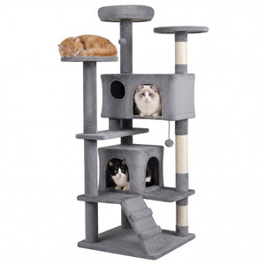 52 Inch Tall Cat Tree Tower for Indoor Cats-Light Gray