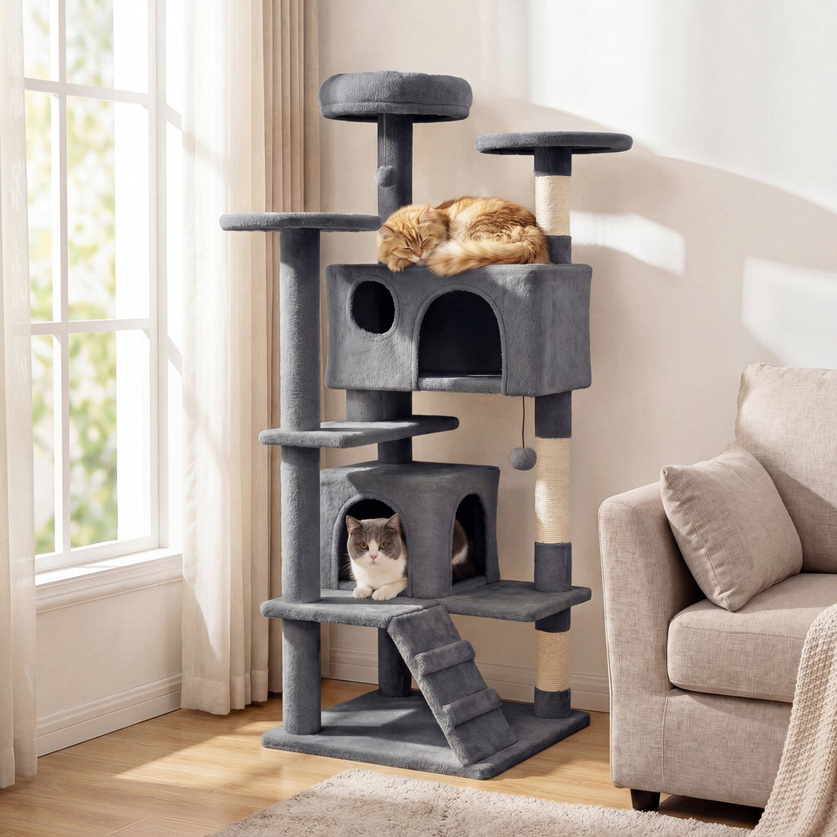 52 Inch Tall Cat Tree Tower for Indoor Cats-Light Gray view 2